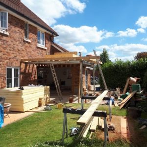 The slender lightweight frame has been erected